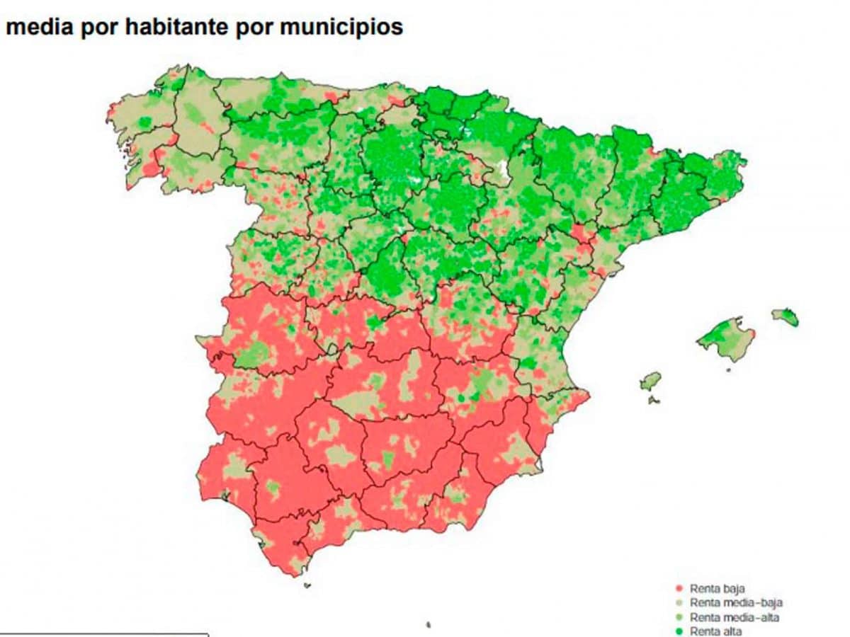 Mapa de la distribución de la renta en municipios de España / INE