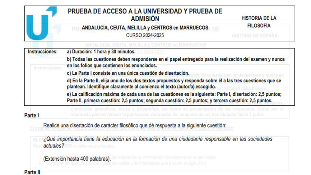 Examen Historia de la Filosofía de Selectividad.